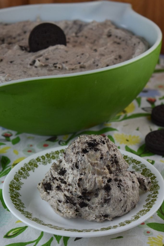 While the texture is light and fluffy, the flavor is rich and decadent. This means a little serving is all you need. Make Oreo Fluff on a hot day, and take it to your next summer pitch-in.  It will serve a crowd.