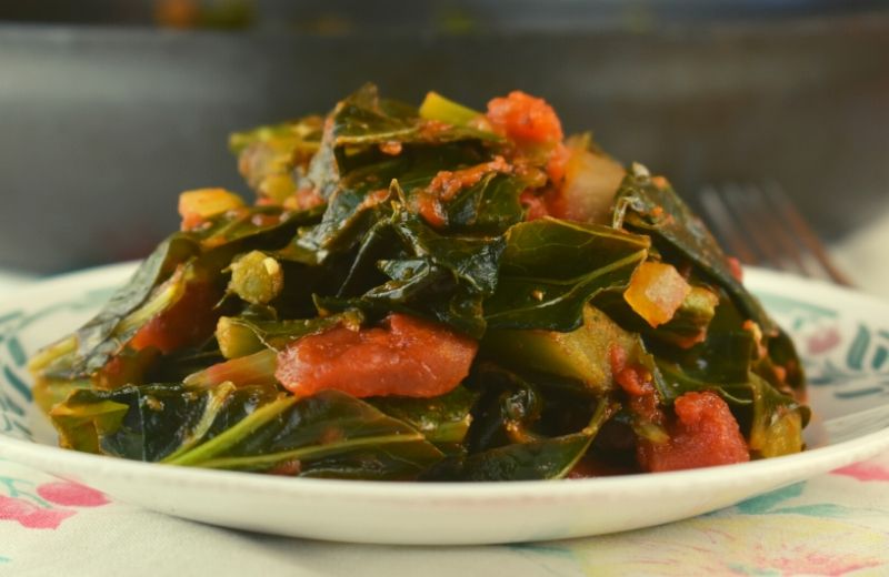 Braised Collard Greens with Tomatoes is a simple new spin on collard greens. This Italian-inspired recipe might be the first step to getting your family to eat their greens.