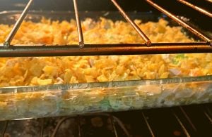 What's so special about Chicken Crunch Casserole? Diced chicken and soft egg noodles are combined with water chestnuts, almonds and celery.  Topped with crushed potato chips, this chicken water chestnut casserole is a perfect option to serve the whole family. 