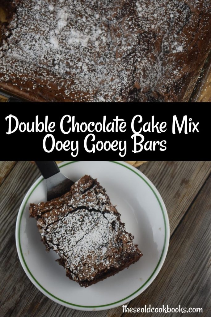 Chocolate Cake Mix Gooey Bars are a chocolate-lovers delight. This six ingredient cake mix recipe has a brownie bottom with an ooey gooey fudge layer on top.  