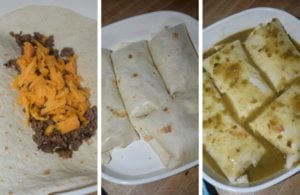 Ground Beef Burritos is a simple Mexican-inspired dinner with only five simple ingredients. Flour tortillas are filled with a mixture of ground beef and shredded cheese, and then topped with an easy green chili sauce made of salsa verde and green enchilada sauce. Your family will be licking their plates and begging for more!