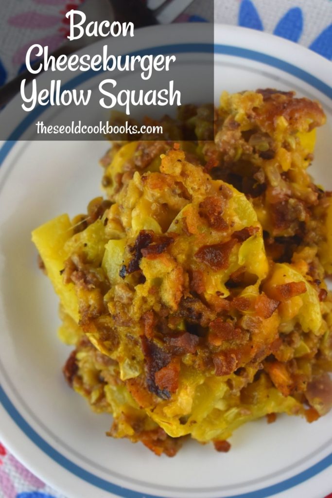 Adding ground beef and bacon is my favorite way to take these humble little summer vegetables and make it into a family-friendly meal. It creates this bacon cheeseburger yellow squash dish.