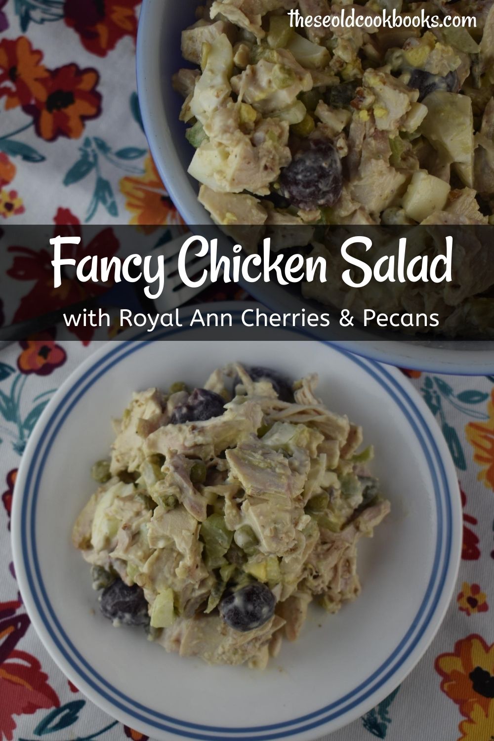 This Fancy Chicken Salad is extra special with a touch of crunch from pecans, sweet pickles and celery and a hint of sweetness from canned cherries.  The ingredients are surprising, and the flavor is delicious. 