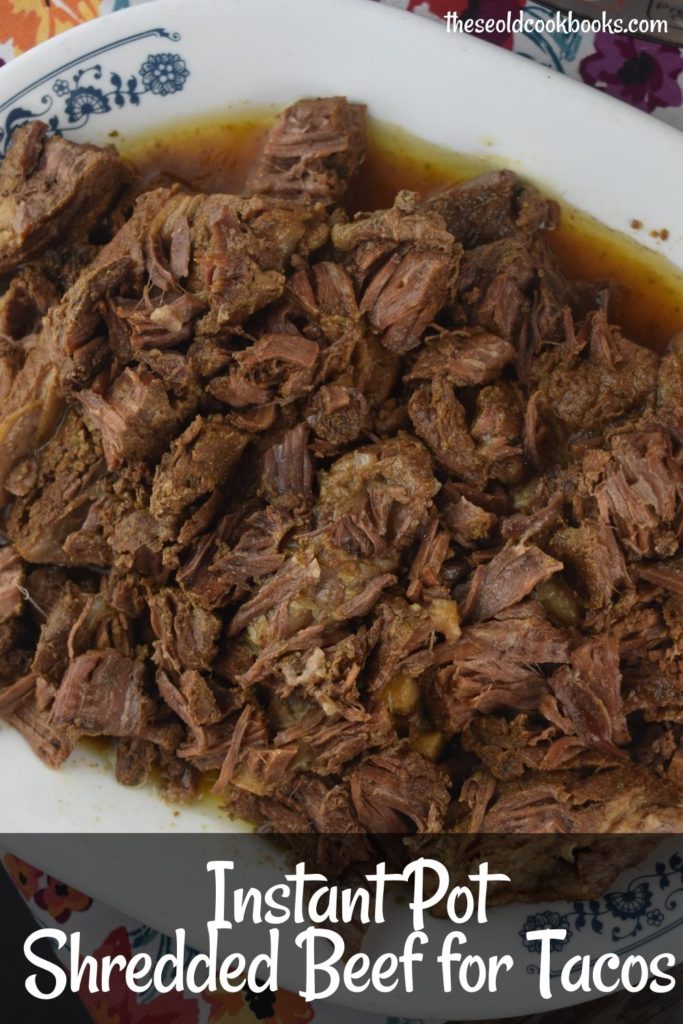 Instant Pot Authentic Beef Barbacoa is a simple, no fuss shredded beef taco recipe.  A blend of spices gets rubbed into a beef chuck roast, and then pressure cooked for a tender, fall apart meat that can be served in flour or corn tortillas, over rice or in taco salads.