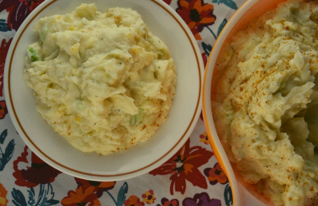 Potato Salad with Leftover Mashed Potatoes features an ingenious way to use up mashed potatoes. In a time-crunch and want a delicious side dish? Check out this recipe on those busy days, no need to boil, drain or mash those potatoes!