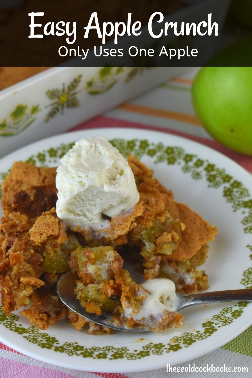 Apple Nut Crunch is the perfect fall dessert when you are short on time and ingredients---it only uses one medium apple. This crunchy baked apple dessert is served warm topped with ice cream or whipped cream.