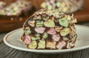 Church Windows Candy is a fun, festive no bake recipe that kids love to make and eat!  Colored mini marshmallows are coated in a chocolate mixture and rolled up. When ready to serve, slice them up to look like cathedral window cookies.
