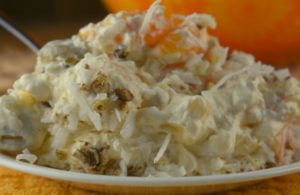 Lazy Daisy Salad is a classic 1950s Ambrosia fruit salad recipe with vanilla pudding, mandarin oranges and cool whip.