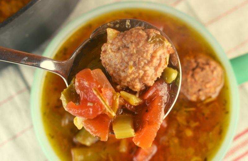 Easy Meatball Soup uses two shortcut ingredients, frozen meatballs and frozen vegetables, to make a hearty and delicious dinner.