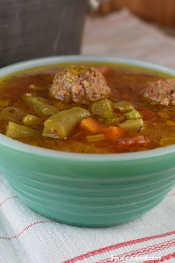 A bowl of this frozen meatball vegetable soup is full of flavor from a handful of easy ingredients.