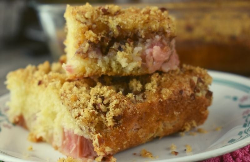 Old Fashioned Rhubarb cake can be made with fresh or frozen rhubarb.  This rhubarb recipe with sour cream has a cinnamon sugar topping.