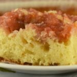 Rhubarb Spoon Cake has the texture of a rhubarb sponge cake and is served like a rhubarb upside cake.  The best part is that it's a rhubarb cake using a cake mix and can be made with frozen or fresh rhubarb.