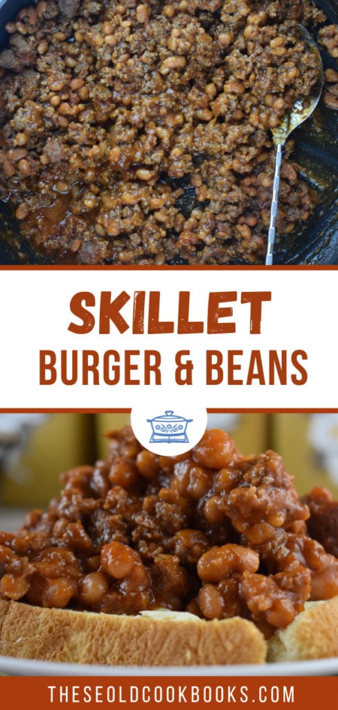 Hamburger Pork and Bean Skillet is a 4 ingredient ground beef dinner. This sloppy joe recipe with beans is served with buttered bread or cornbread. 