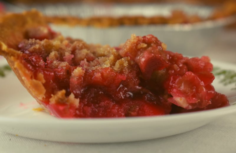 Rhubarb Pie with Strawberry Jello is an easy spring pie recipe.  The classic flavors of strawberry and rhubarb come together in this tasty pie with a special crumble topping.   