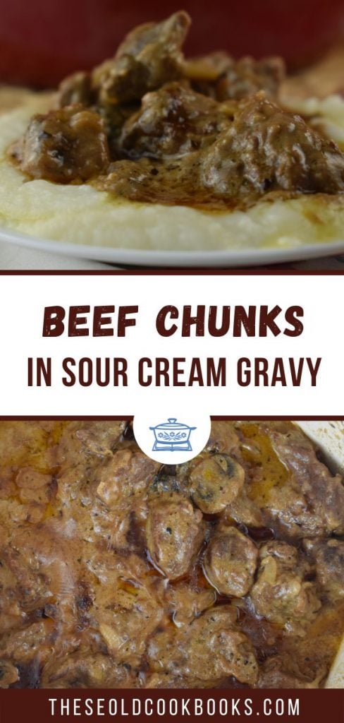 Beef Chunks in Sour Cream is a Slow Cooked Cubed Beef Recipe.  This beef stew meat recipe makes it's own gravy making it perfect over mashed potatoes, rice or buttered noodles. 