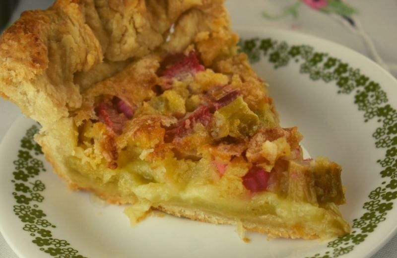 A slice of this classic rhubarb pie is a great dessert to go along with a good cup of coffee.
