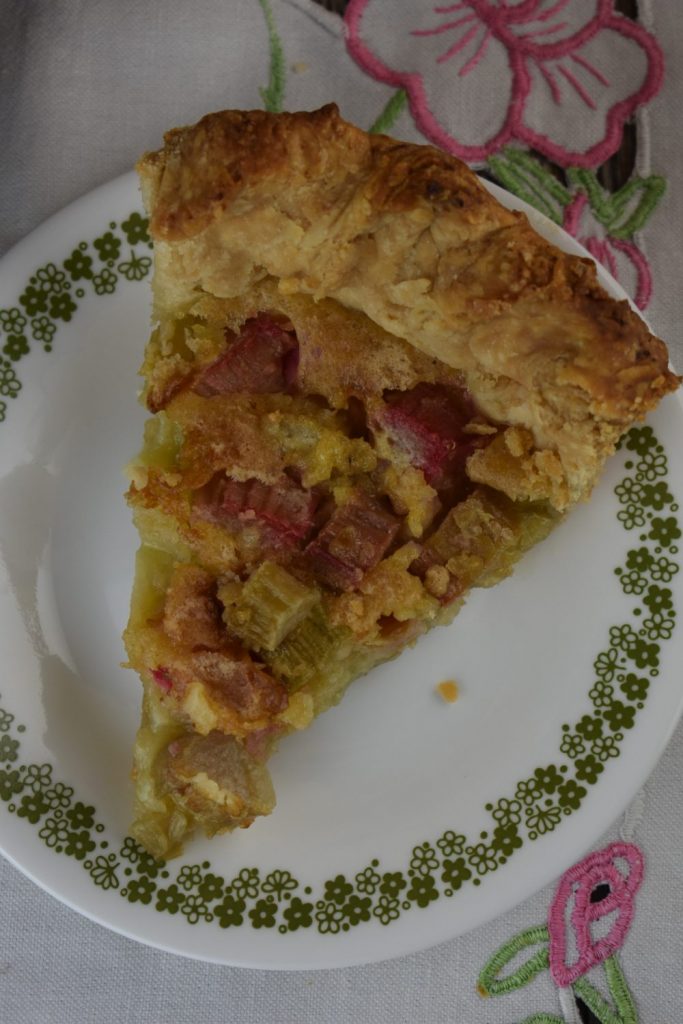 You won’t miss a top crust on this classic rhubarb pie.