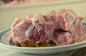 Strawberry Chiffon Squares with condensed milk, Jello and whipping cream is the perfect summer dessert. This no bake strawberry chiffon dessert makes one large pan or two strawberry chiffon pies.