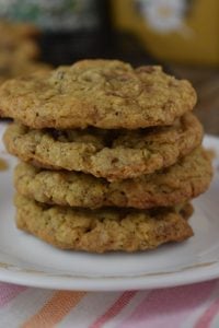 Cowboy Cookies with Toffee Bits contain oats, chocolate chips, and Heath toffee pieces for the perfect cookie (no coconut).