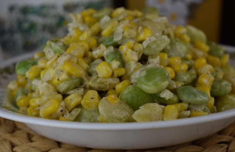 Quick Succotash is a succotash recipe with frozen corn and lima beans (no tomatoes). I love to make this as a simple side dish to serve with steak, ham, or pork roast.