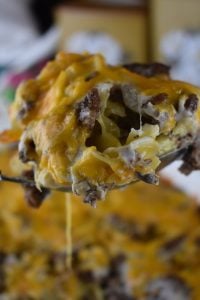 What to make with ground beef and cream of mushroom soup? That's easy.  Toss together this ground beef and egg noodle casserole with just a handful of ingredients.  This creamy casserole is a hit any night of the week.