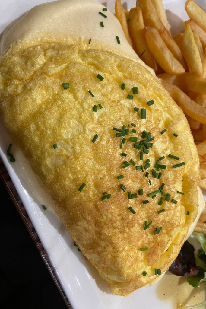 The La Mere Poulard's famous omelet with frites can also be found at Restaurant La Confiance on Mont St Michel.