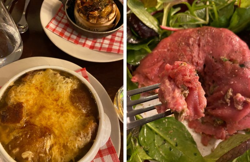 Try classic French dishes while in Paris, including French Onion Soup and Steak Tartare.