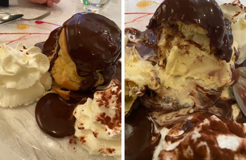 f you're looking for a decadent dessert, search for a profiteroles, particularly a profiteroles with chocolat chaud.