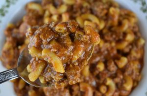 Sloppy Joe Goulash is the perfect meal when you're short on time.  With only three simple ingredients including ground beef, Manwich Sloppy Joe Sauce and Elbow Macaroni, Sloppy Joe Macaroni Skillet is the perfect dinner.