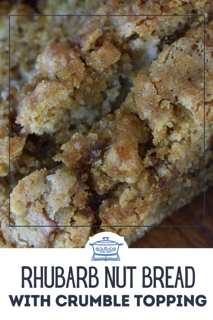 Rhubarb Nut Bread is an old fashioned rhubarb bread recipe with a crumble topping. This Amish Rhubarb Bread recipe makes two loaves, making it a great recipe to share with friends or freeze for later.
