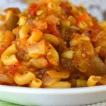 Eggplant Goulash is a great way to get kids to eat veggies.  Meatless American Goulash tastes just like classic hamburger goulash; no body will guess that this is goulash without meat. 