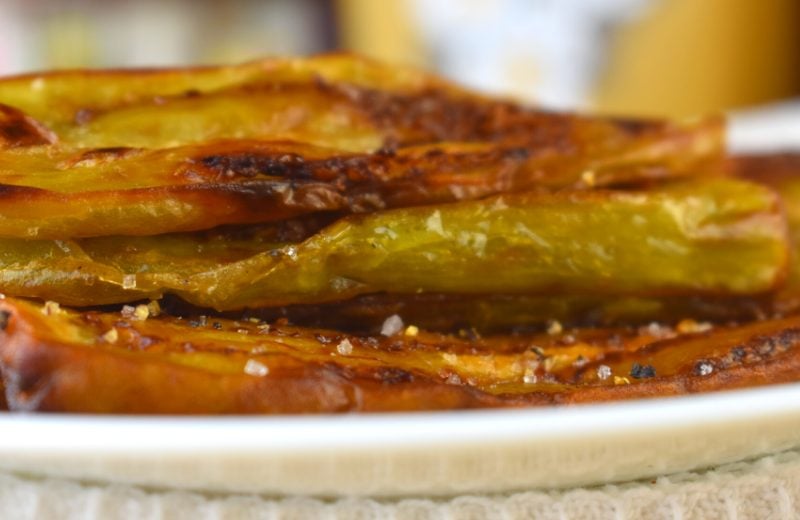 This fried eggplant is made without flour or egg but still crisp and delicious.
