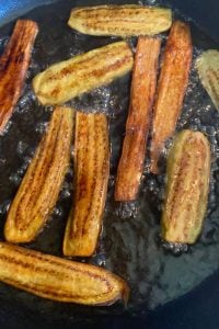 Try this super easy recipe for Fried Eggplant Without Egg (or flour). Truly, neither egg nor flour is necessary for perfectly fried eggplant.  The result is eggplant with a crispy crust and creamy inside.