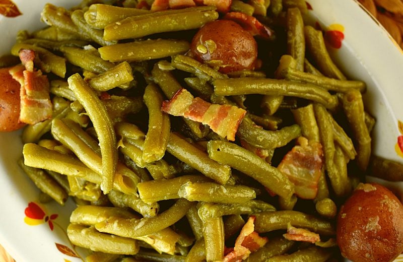 Old Fashioned Green Beans with Bacon and Onion is the perfect garden recipe.  These green beans like Grandma used to make will take you straight back to your childhood.