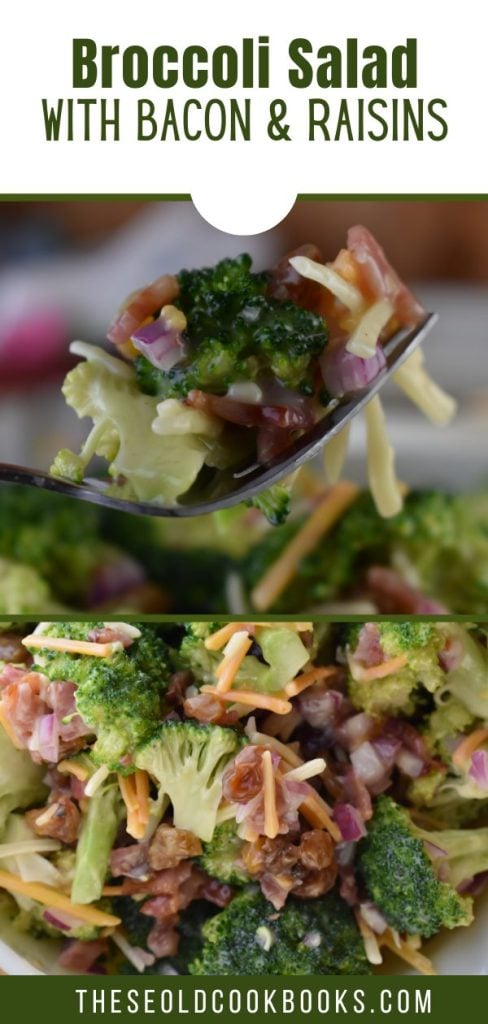 Old Fashioned Broccoli Salad has a perfectly sweet dressing. I promise you will love this broccoli salad with bacon,  raisins, sunflower seeds and cheese.  Sign up to bring it to your next family pitch-in. 