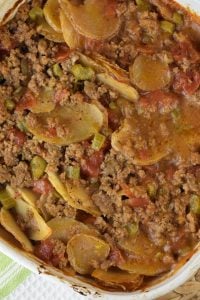 Potato Goulash with Ground Beef is a easy dinner idea.  If you've ever wondered what can I add to boxed scalloped potatoes, look no farther.  This recipe uses boxed scalloped potatoes and ground beef for a kid-friendly meal. 