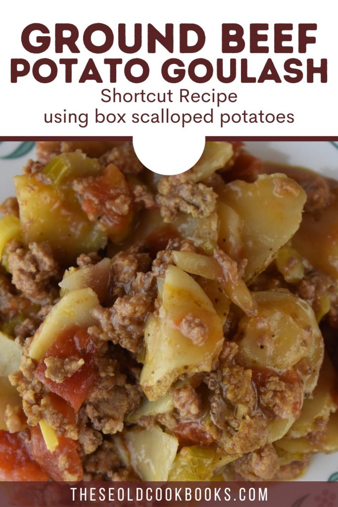 Potato Goulash with Ground Beef is a easy dinner idea.  If you've ever wondered what can I add to boxed scalloped potatoes, look no farther.  This recipe uses boxed scalloped potatoes and ground beef for a kid-friendly meal. 