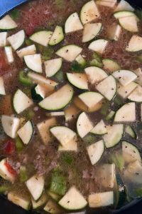 Summer Garden Vegetable Soup is my favorite way to use vegetables during the summer months.  This vegetable soup has ground sausage.