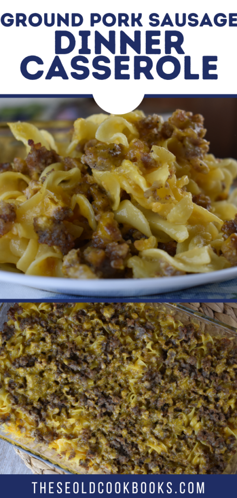 The base of the ground sausage casserole is almost like a baked macaroni and cheese; then it's topped with a generous helping of fried and crumbled pork sausage which melts into a layer of shredded cheese.