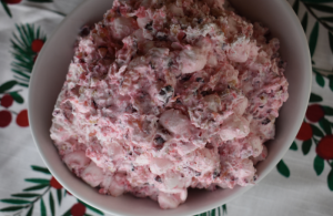 Cranberry Fluff is an old school cranberry salad with fresh cranberries and walnuts.  This treat is the perfect holiday side dish to take you back to the good old days.