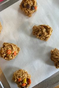 Giant Peanut Butter Oatmeal Cookies aren't just giant, they are monstrous. Made with rolled oats and Reese's Pieces, these peanut butter cookies are a real treat.