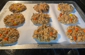 Giant Peanut Butter Oatmeal Cookies aren't just giant, they are monstrous. Made with rolled oats and Reese's Pieces, these peanut butter cookies are a real treat.