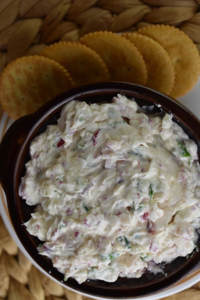 Chopped radishes give both crunch and a hint of spice to this easy vegetarian radish dip. 