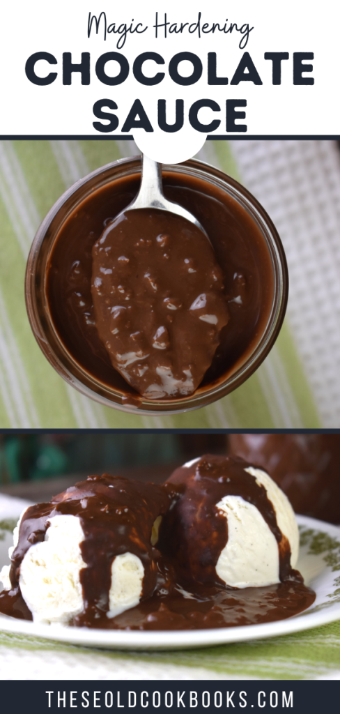 The melted butter in this recipe makes it magical. When it's warm, the chocolate walnut sauce is pourable.  Spoon it over the ice cream; however, as it sits on the cold ice cream, the fat in the butter seizes back up making it harden like that magic shell product you buy at the grocery store. 