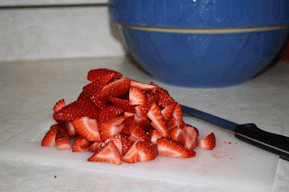 Slice the strawberries thin for a fruit layer in Easy Double Chocolate Trifle.