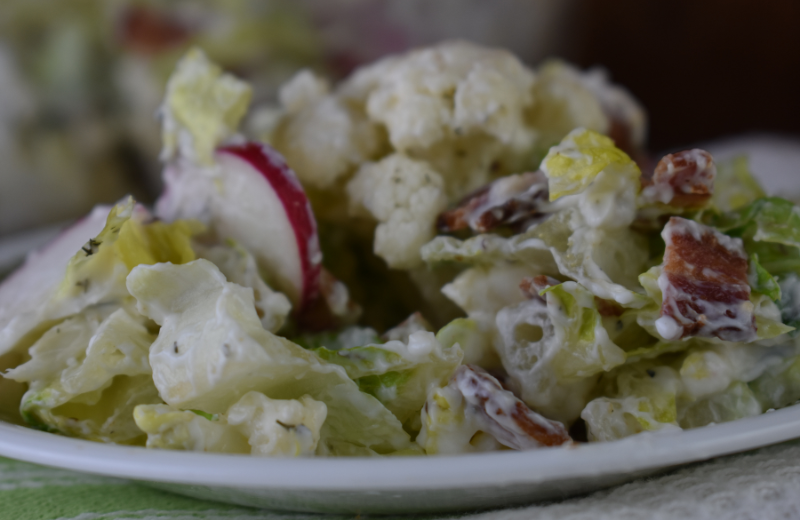 This cauliflower salad, packed with chopped bacon and crunchy cauliflower and radish, is an easy side dish that is perfect for any picnic, potluck or party. 
