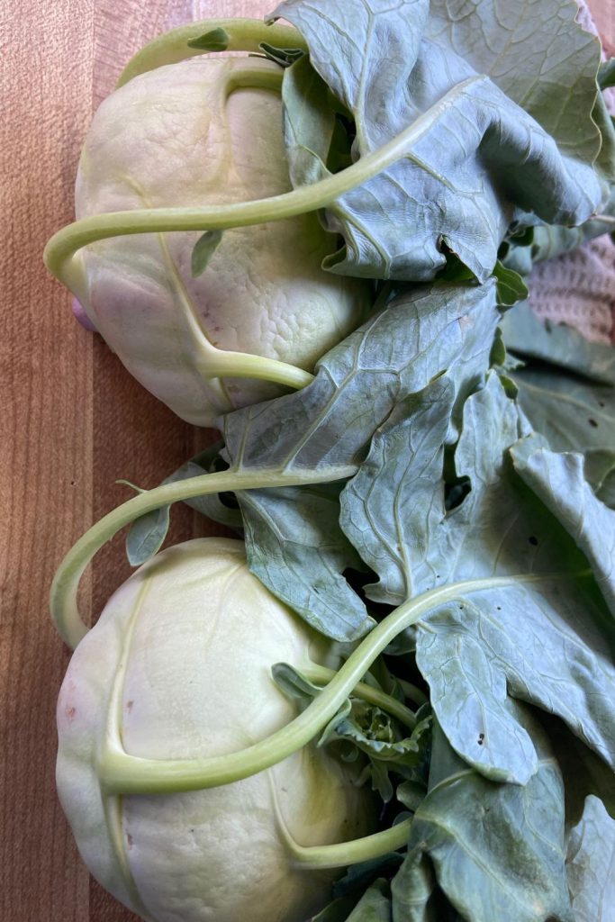 Kohlrabi is a unique vegetable that can be eaten cooked or raw. It's a mix between a cabbage and a turnip.  Trim the leaves, peel the skin, and then treat it similar to a potato.