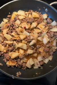 Easy beef and potato tacos recipe is an easy way to stretch taco meat. Make the most of your grocery budget by adding potatoes to your tacos.