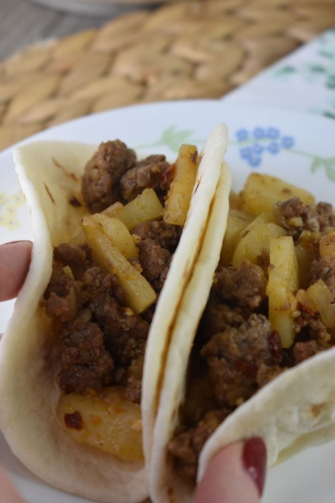 Grab your favorite taco shells and make these beef and potato tacos.