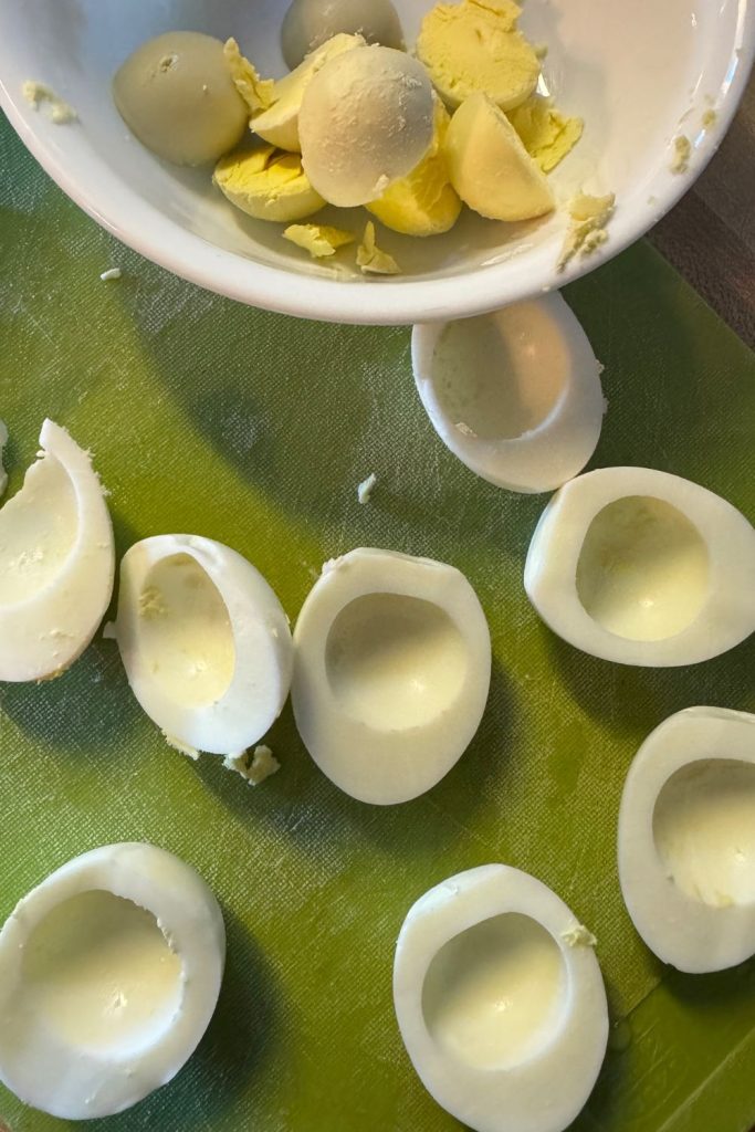 Separate the yolks from the whites of your hard-boiled eggs to get this eggs goldenrod recipe started.